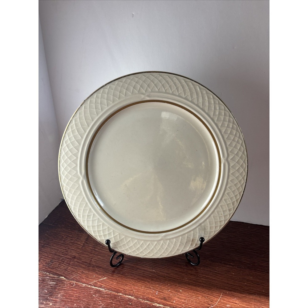 Homer Laughlin China GOTHIC Cream 10" Wide Rim Gold DINNER Weave Pattern